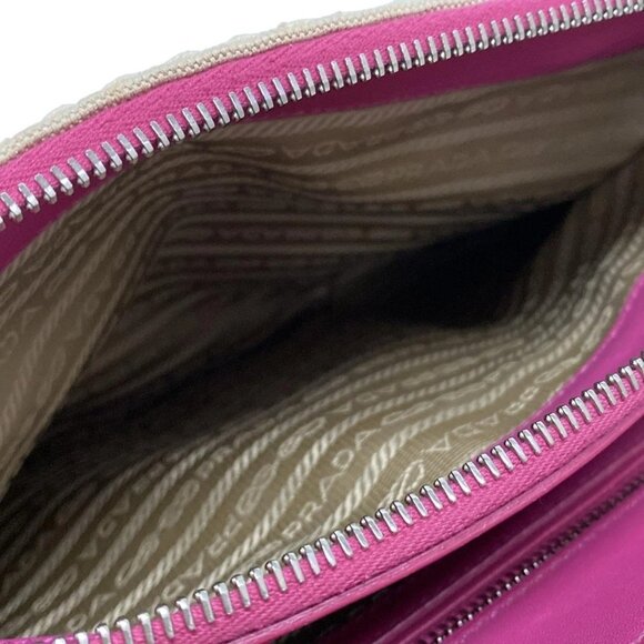 Auth PRADA Canapa City B1801K Beige Pink Leather Canvas Tote Bag - Picture 15 of 16